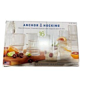 Anchor Hocking 16-Piece Stackable Drinkware Set Tumblers Cups
